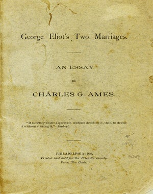 Item #14709 George Eliot's Two Marriages: An Essay [wrapper title]. Charles Ames, ordon