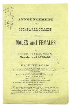 Item #16927 Announcement of Stonewall College, for Males and Females, at Cross Plains, Tenn.,...