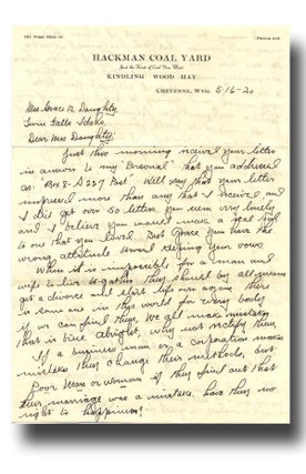 Item #17283 Autograph letter, signed, to Mrs. Grace B. Daughty [i.e., Grace M. Doughty] of Twin...