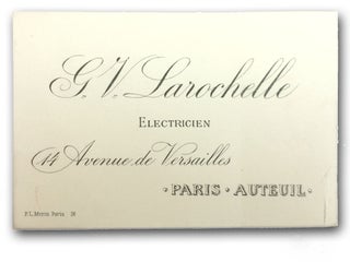 Item #18351 G. V. Larochelle Electricien 14 Avenue de Versailles Paris . . Trade Card, G. V....