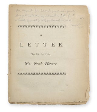 Item #19824 A Letter to the Reverend Mr. Noah Hobart. Connecticut, R. Wolcott, Roger