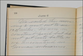 Autograph daily journal in pencil, a record of Cropsey’s naval service aboard the USS Sabalo (SP-225) during World War I.