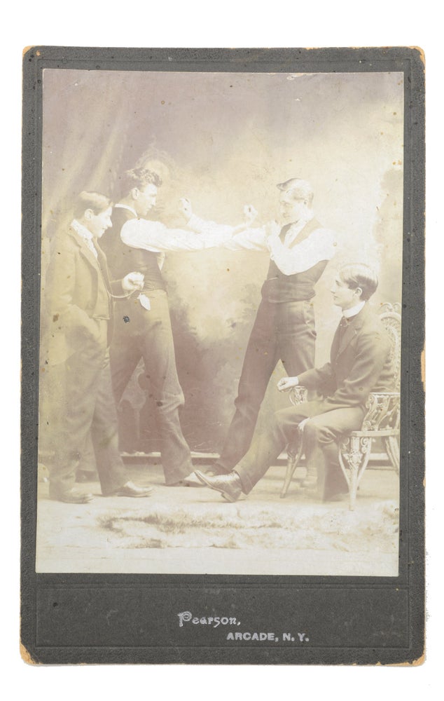 Item #20832 Studio cabinet photo of young men posed as though they are boxing. Photography, photographer Pearson.