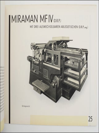 Miraman. Die Neue Chromotypie-Schnellpress mit Frontbogen-Ausleger (D. R. P.), Eine Qualit&auml;ts-Maschine H&ouml;chster Vollendung.