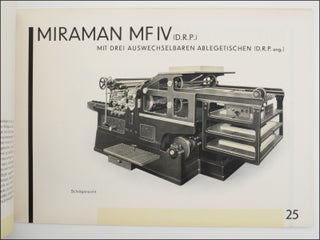Miraman. Die Neue Chromotypie-Schnellpress mit Frontbogen-Ausleger (D. R. P.), Eine Qualitäts-Maschine Höchster Vollendung.