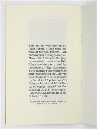 Item #21142 etaoin shrdlu: Cloak-and-Dagger Typography and a sinister pi-line. Jack Jarvis