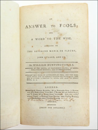 Item #21237 An Answer to Fools and a Word to the Wise, Addressed to the Reverend Maria de Fleury,...