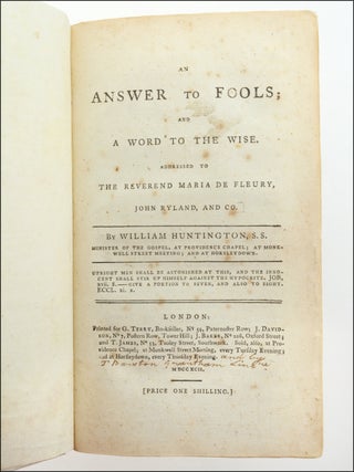 Item #21237 An Answer to Fools and a Word to the Wise, Addressed to the Reverend Maria de Fleury,...