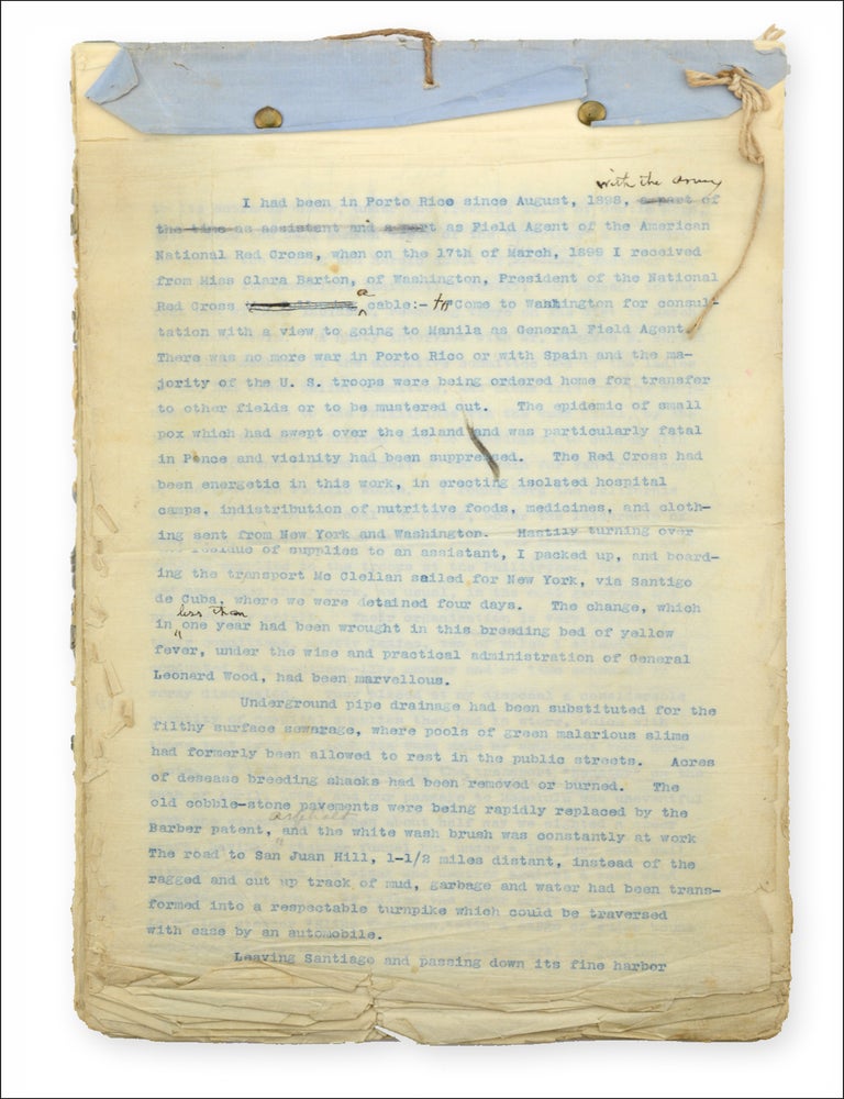 Item #22614 Original carbon copy of typescript, with corrections and emendations, recounting Bennett&rsquo;s time as the American Red Cross general eld agent in Manila during the Philippine-American War and his subsequent travel in China during the Boxer Rebellion. American Rogues, William True Bennett.
