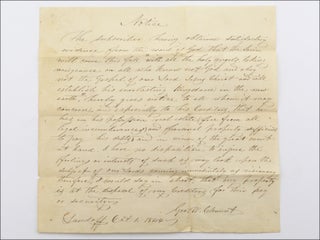 Item #22646 Fair copy manuscript with the caption title, “Notice.”. Millerites, Geo. W....